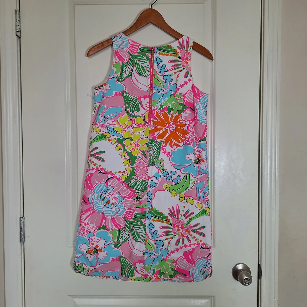 Lilly Pulitzer Nosey Girls Floral Shift Lace Trim Sleeveless dress in size XL 14 - Picture 4 of 8